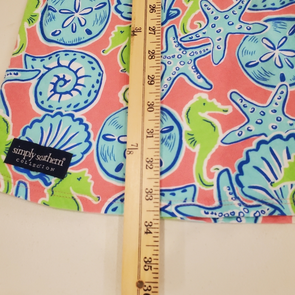 Simply Southern Coral Shell Print Sleeveless Dress with Aqua and Lime Accents - Picture 7 of 7